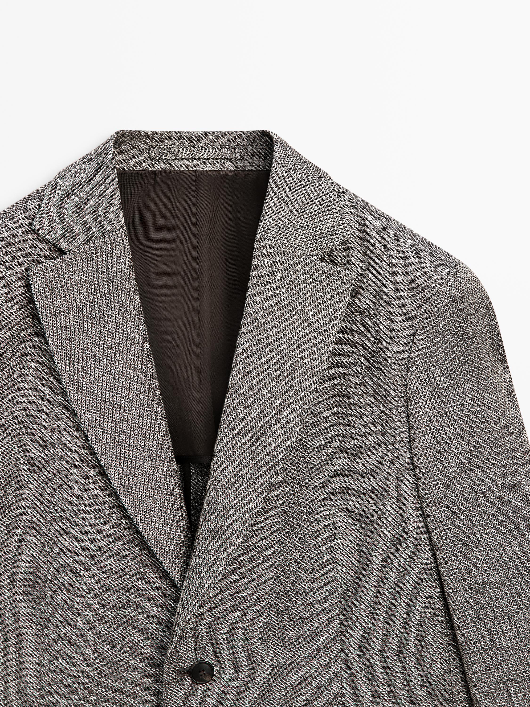 Blazer à chevrons en lin mélangé ajusté